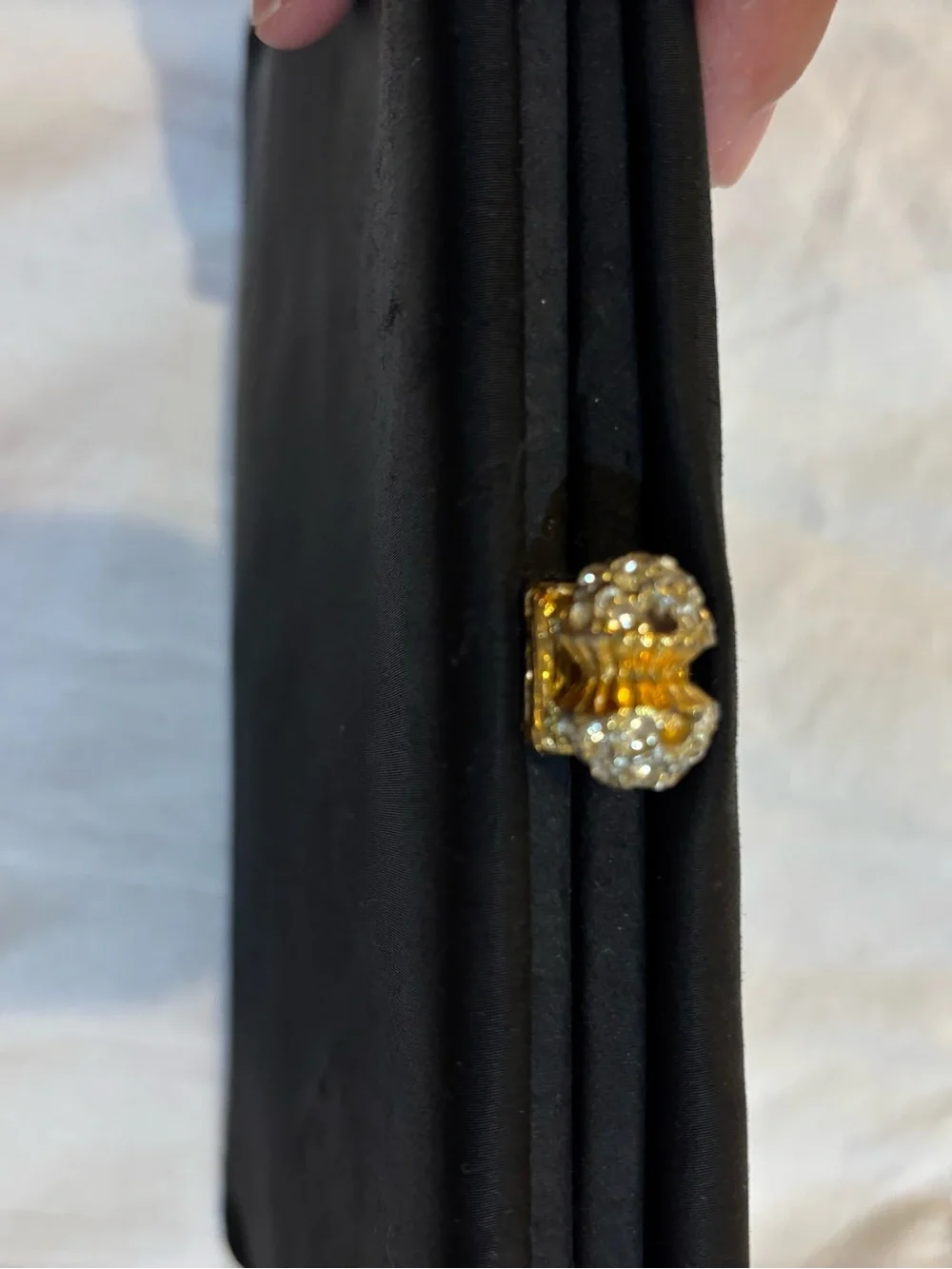 Vintage Mr Joselle Black Satin Evening Clutch with Crystal Kiss Lock